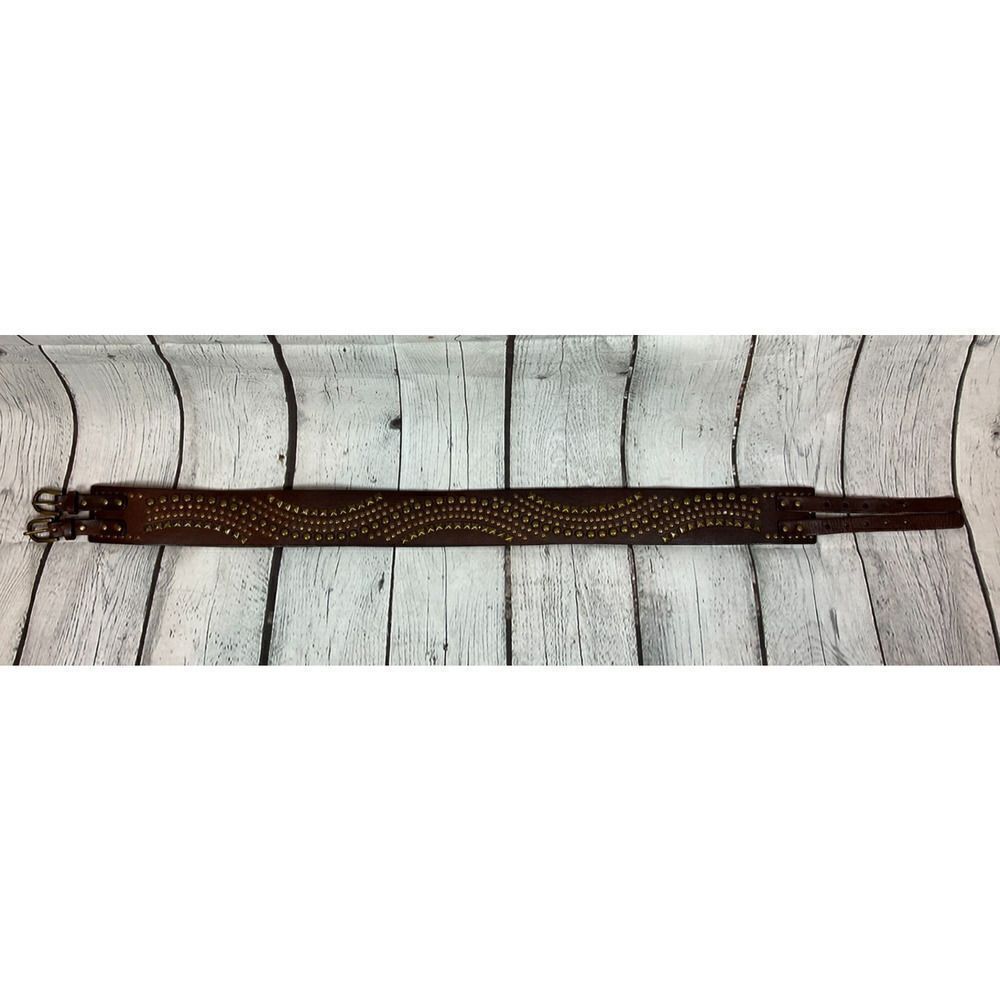 CACHE brown leather studded wide double strap western corset belt size S
